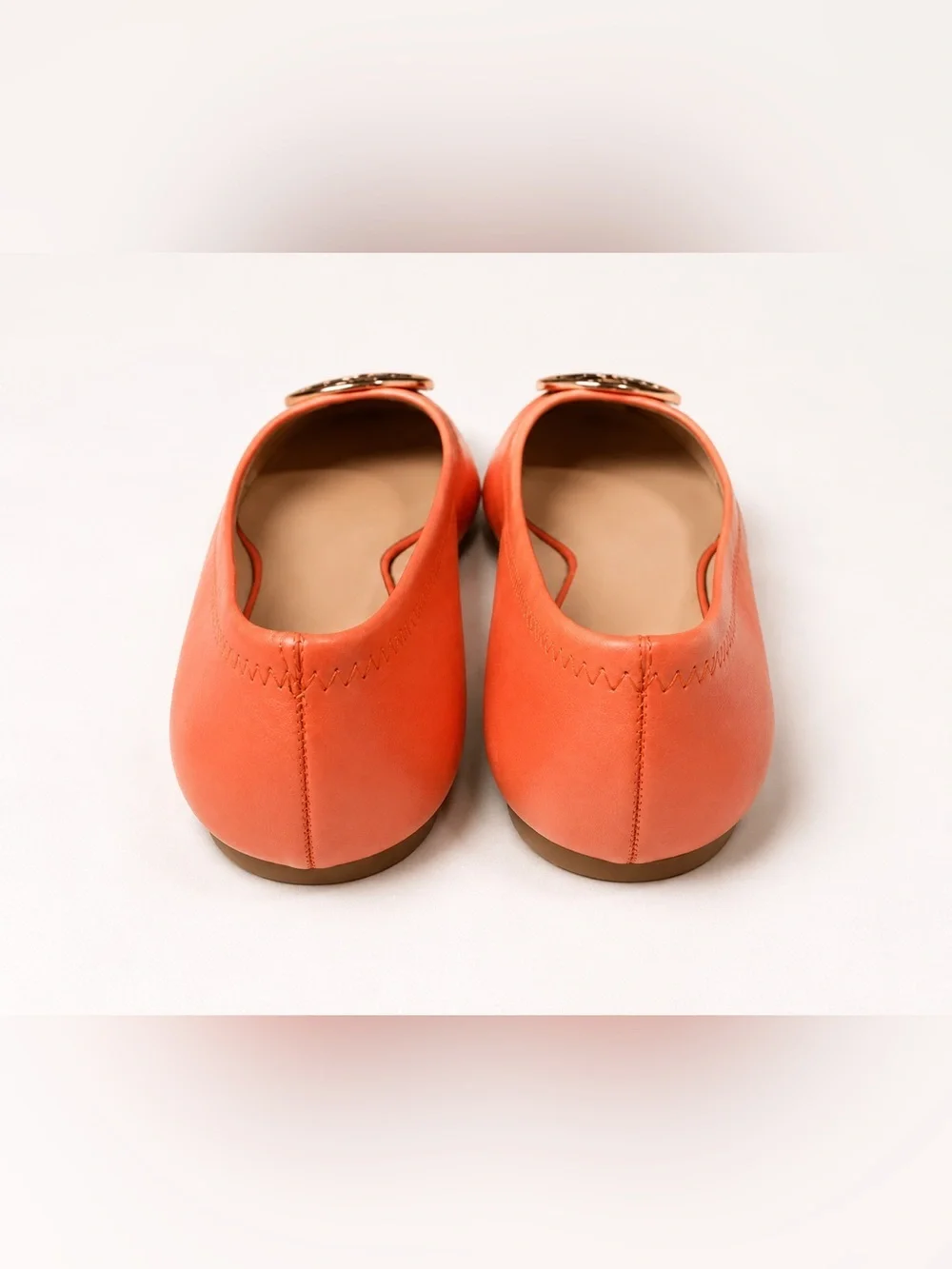 Tory Burch Reva Ballet Flats Coral Orange Leather Logo Shoes Women’s Size 5M
